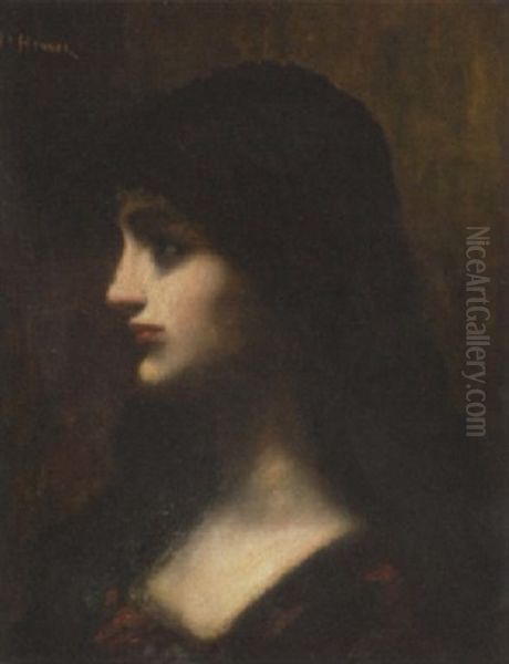Lady In Profile Oil Painting by Jean Jacques Henner