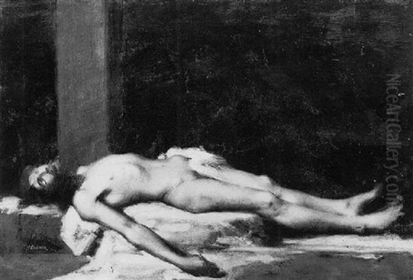 Homme Nu Allonge Oil Painting by Jean Jacques Henner