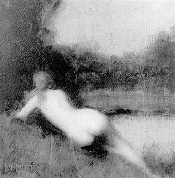 Baigneuse Allongee De Dos Oil Painting by Jean Jacques Henner