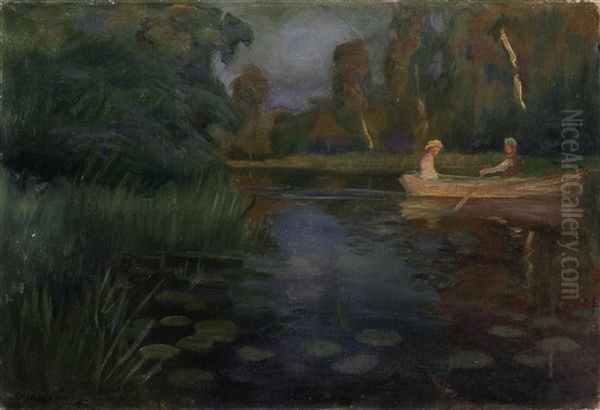 Aften Pa Elven Oil Painting by Otto Hennig