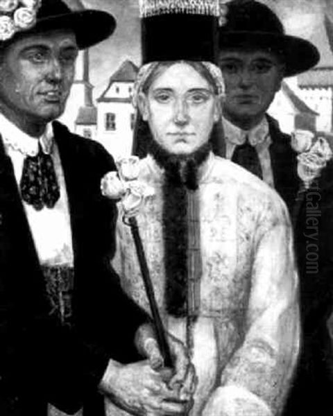 Die Braut Mit Ihren Bittknechten Oil Painting by Theo Henning