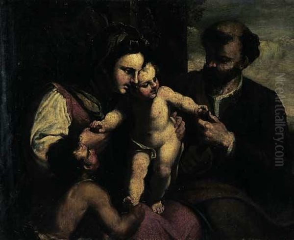 Sacra Famiglia Con San Giovannino Oil Painting by Simone Barabino