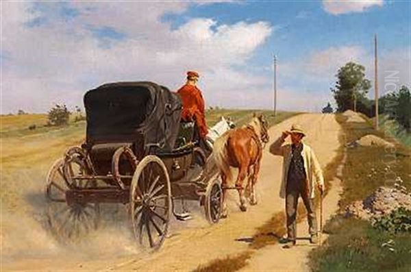 Pa En Landevej Oil Painting by Frants Peter Didrik Henningsen