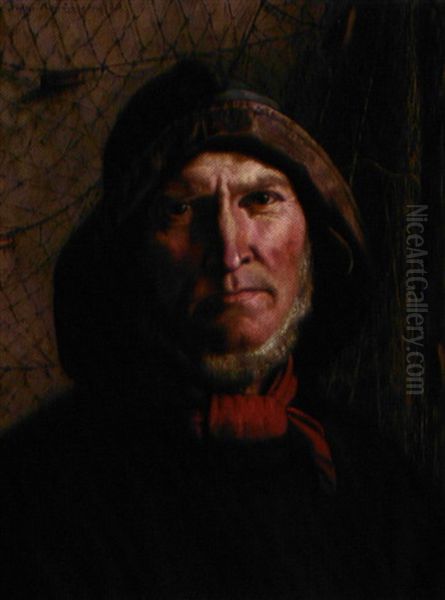 Fisker Med Rod Halsklud Oil Painting by Frants Peter Didrik Henningsen