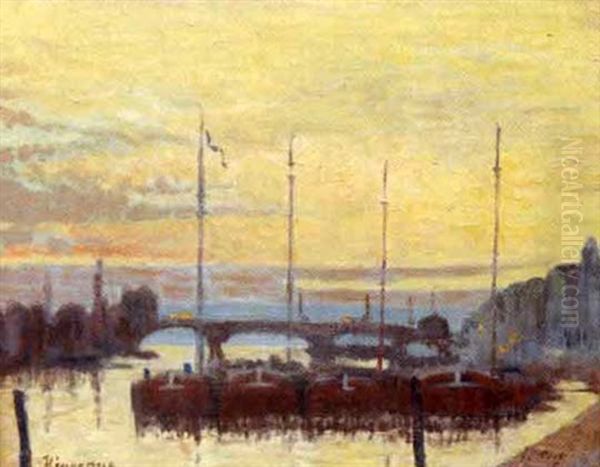 Le Port De Rouen Au Crepuscule Oil Painting by Narcisse Henocque