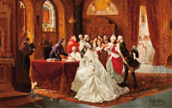 The Marriage Registry Oil Painting by Maigrot Henri known as Henriot