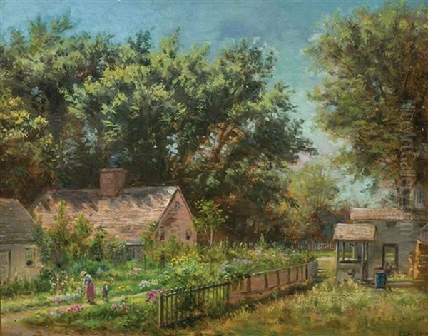 Mother And Child In Garden Oil Painting by Edward Lamson Henry
