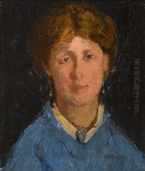 Artist In Blue Smock [early Self Portrait] Oil Painting by Grace Henry