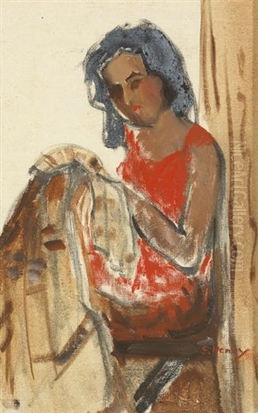 Mending Oil Painting by Grace Henry