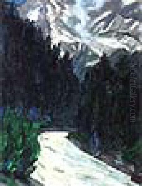 River With Mountains Oil Painting by Grace Henry