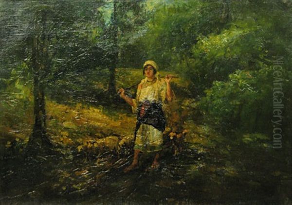 Shepardess Oil Painting by Alexandru Hentia
