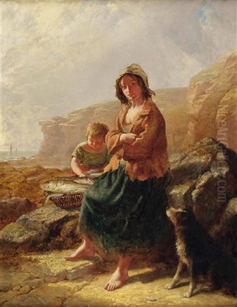 Kinder Mit Fischkorb Oil Painting by Isaac Henzell