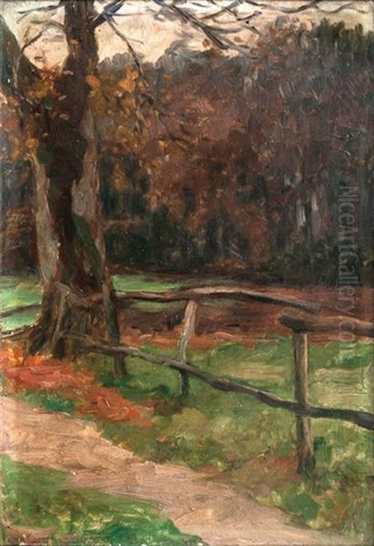 Gatter Am Herbstwald Oil Painting by Thomas Ludwig Herbst
