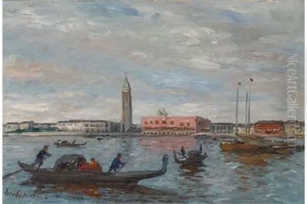Venedig - Blick Uber Den Bacino Auf Den Dogenpalast Und Die Piazzetta Oil Painting by Thomas Ludwig Herbst