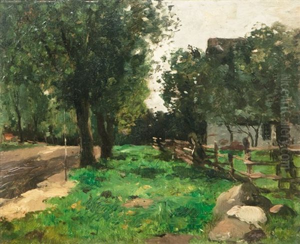 Village Street Oil Painting by Thomas Ludwig Herbst