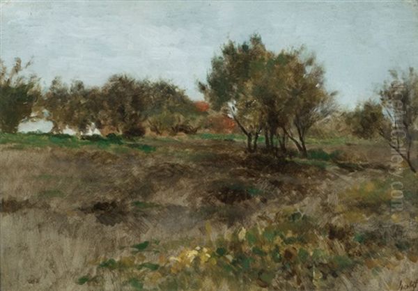 Field And Trees Oil Painting by Thomas Ludwig Herbst