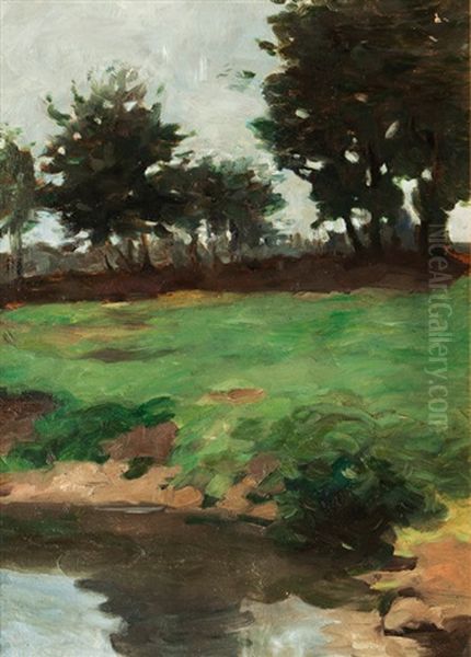 Light Wood By A Creek Oil Painting by Thomas Ludwig Herbst
