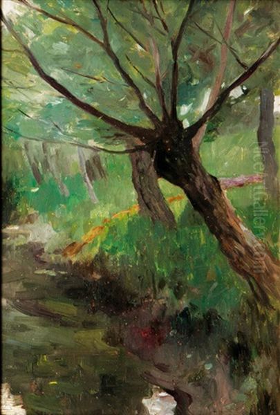 Willows By The Creek Oil Painting by Thomas Ludwig Herbst