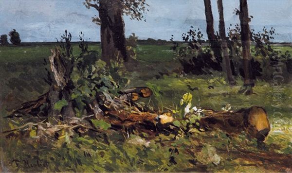 Tree Trunk Oil Painting by Thomas Ludwig Herbst