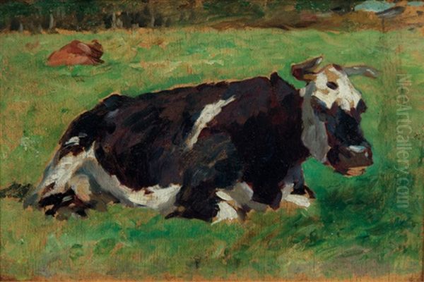 Resting Cow Oil Painting by Thomas Ludwig Herbst