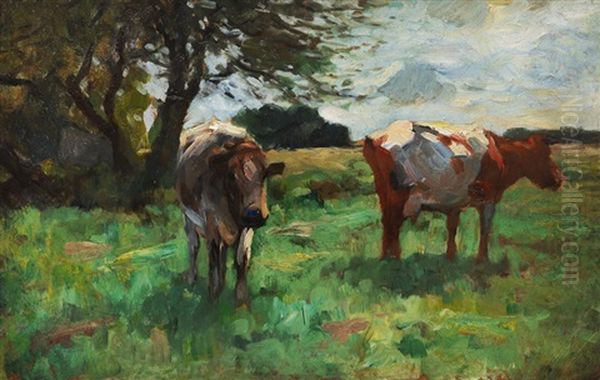 Cows On The Pasture Oil Painting by Thomas Ludwig Herbst