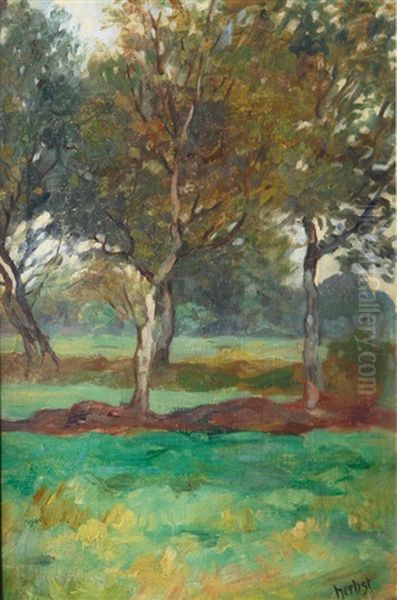 Trees On A Meadow Oil Painting by Thomas Ludwig Herbst