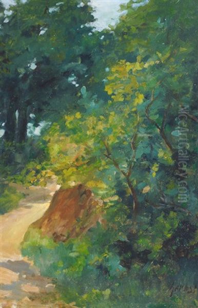 Sunlit Forest Trail Oil Painting by Thomas Ludwig Herbst
