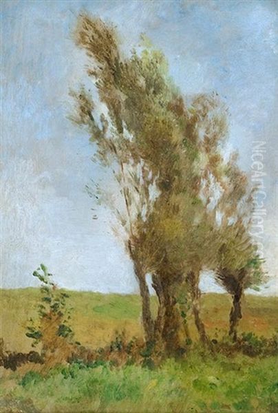Ohne Titel (pappeln Auf Dem Feld) Oil Painting by Thomas Ludwig Herbst