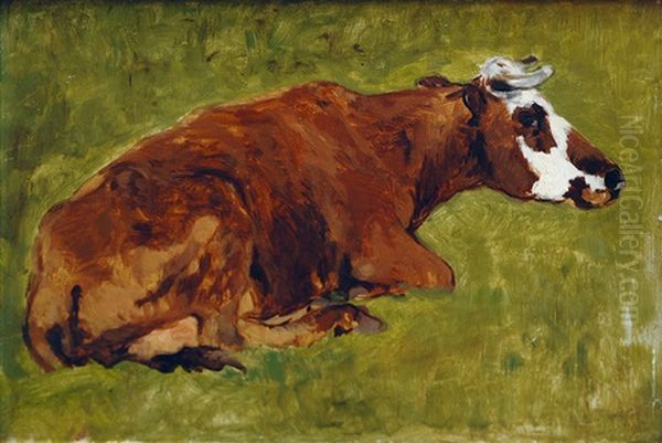 Lying Cow Oil Painting by Thomas Ludwig Herbst
