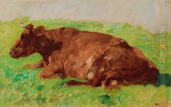 A Cow Oil Painting by Thomas Ludwig Herbst
