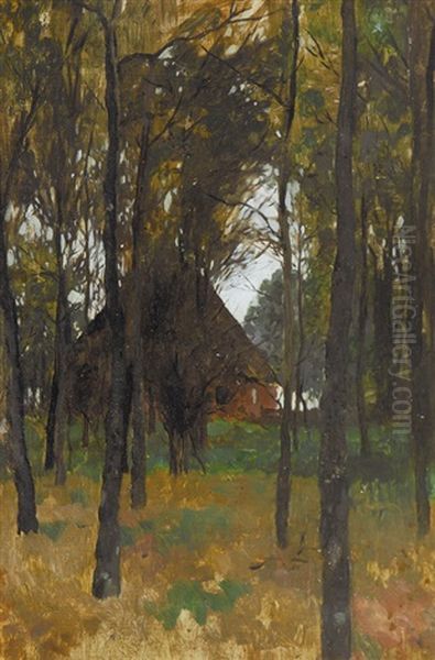 A House Between Trees Oil Painting by Thomas Ludwig Herbst
