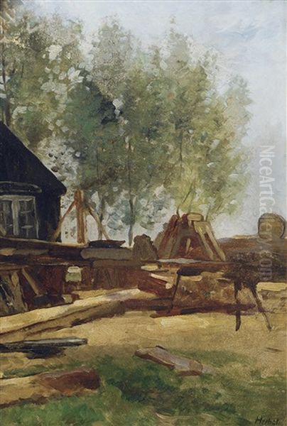 Farmstead Oil Painting by Thomas Ludwig Herbst