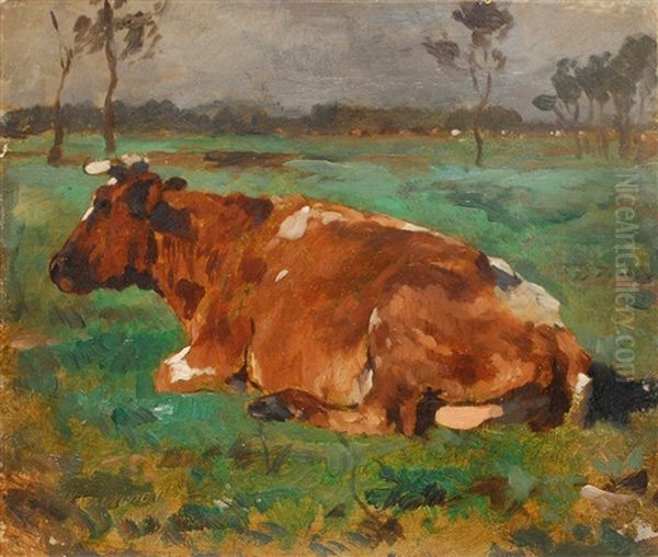 Rotbraune Kuh In Weiter Landschaft Oil Painting by Thomas Ludwig Herbst