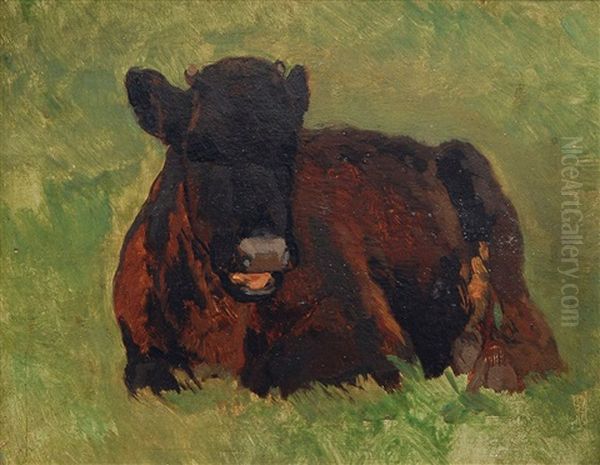 Braune Liegende Kuh Oil Painting by Thomas Ludwig Herbst