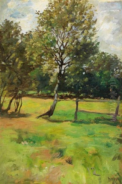 Landschaft Mit Birke (+ Another, Verso) Oil Painting by Thomas Ludwig Herbst