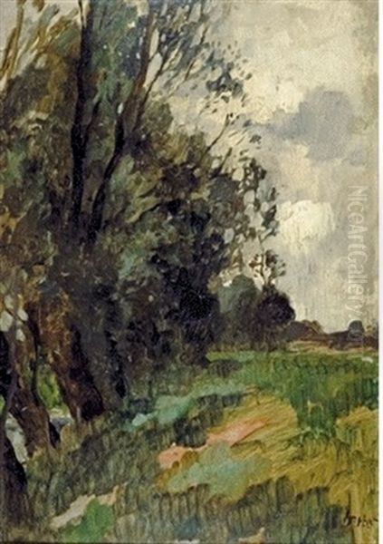 Baumgruppe An Einer Boschung Oil Painting by Thomas Ludwig Herbst