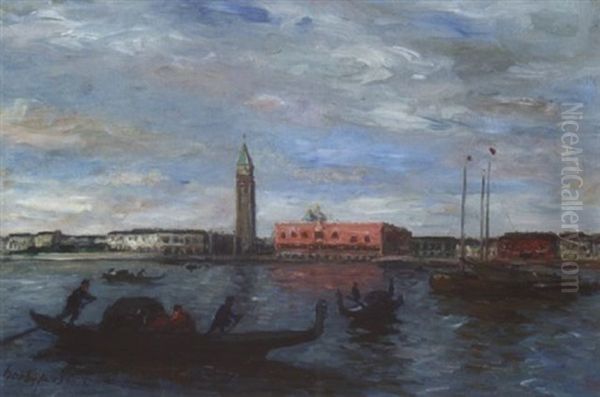 Venedig - Gondeln Und Fischerboote Vor Der Dogana Oil Painting by Thomas Ludwig Herbst