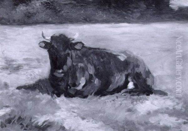 Liegende Kuh Auf Einer Weide Oil Painting by Thomas Ludwig Herbst