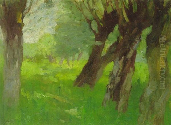 Wiesenlandschaft Mit Alten Baumen Oil Painting by Thomas Ludwig Herbst