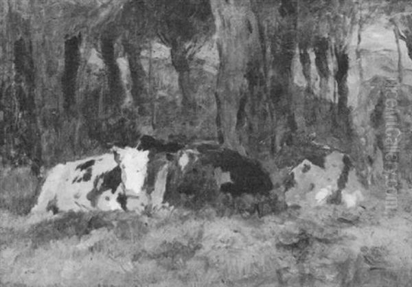 Liegende Kuhe Im Wald Oil Painting by Thomas Ludwig Herbst