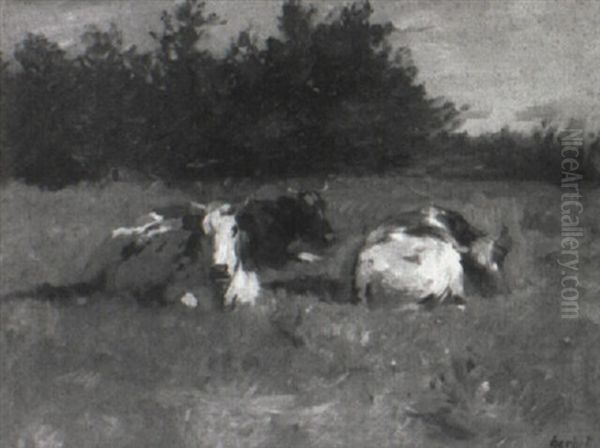Three Cows In A Landscape Oil Painting by Thomas Ludwig Herbst