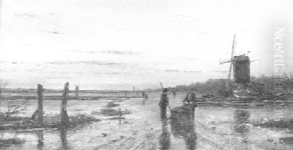 Hollandische Winterlandschaft Oil Painting by Julius Herckenrath