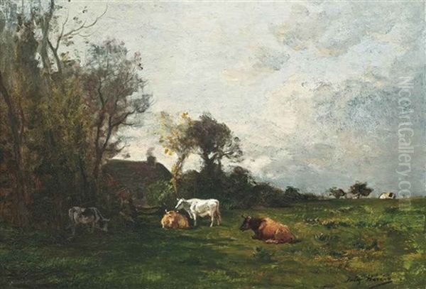 Paysage Avec Les Vaches Oil Painting by Jules Hereau