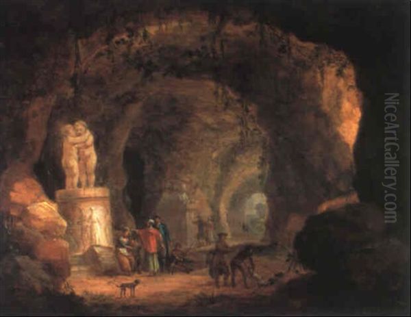 Elegante Gesellschaft Vor Einme Monument In Der Grotte Vor  Grahlstein Bei Frankfurt Oil Painting by Georg Heinrick Hergenroder