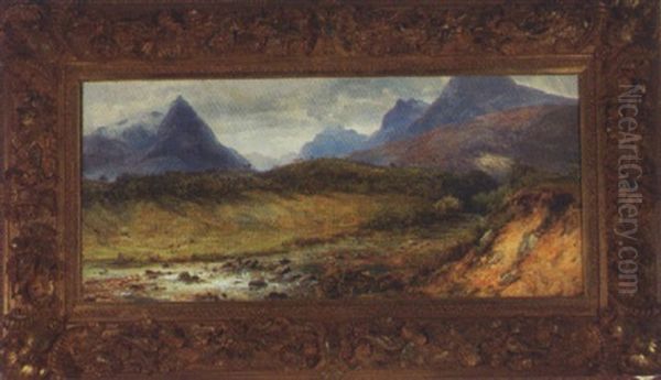 Bjerglandskab Med Far Ved Et Vandlob Oil Painting by George Edwards Hering