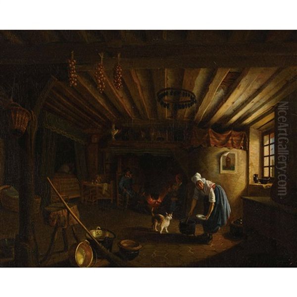 Kucheninterieur Mit Feuerstelle Oil Painting by Louis-Francois Herisson