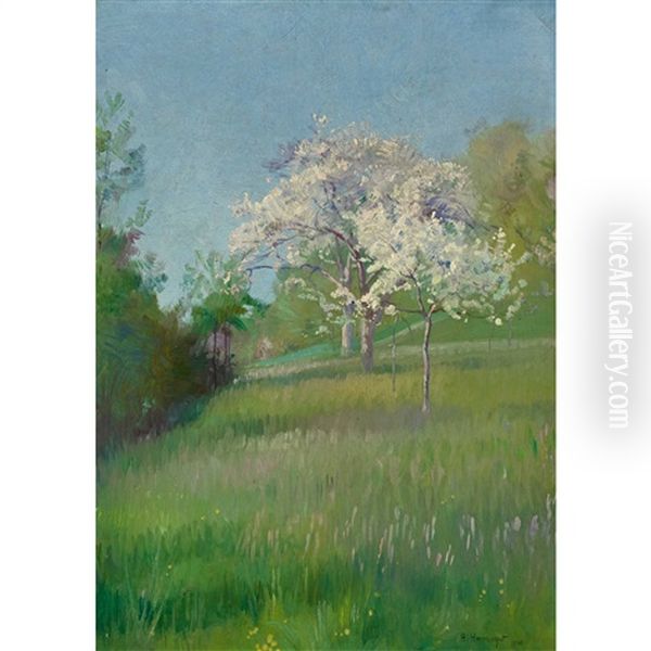 Bluhende Obstbaume Oil Painting by Jacques Elie Abraham Hermanjat