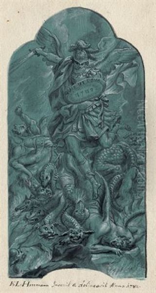 Der Erzengel Michael Vertreibt Die Laster Oil Painting by Franz Ludwig Hermann