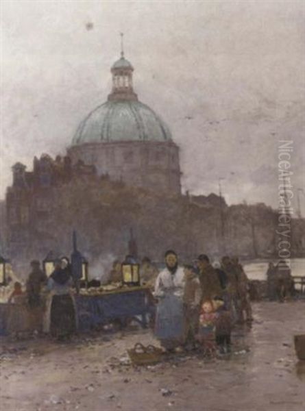 Evening Market By The Lutherse Kerk, Amsterdam Oil Painting by Hans Hermann
