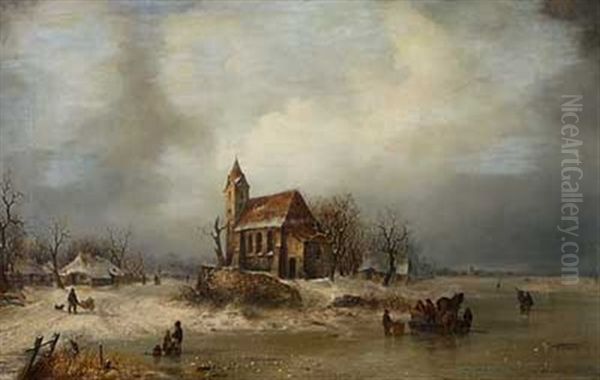 Sonniger Wintertag Am Niederrhein Oil Painting by Ludwig Hermann